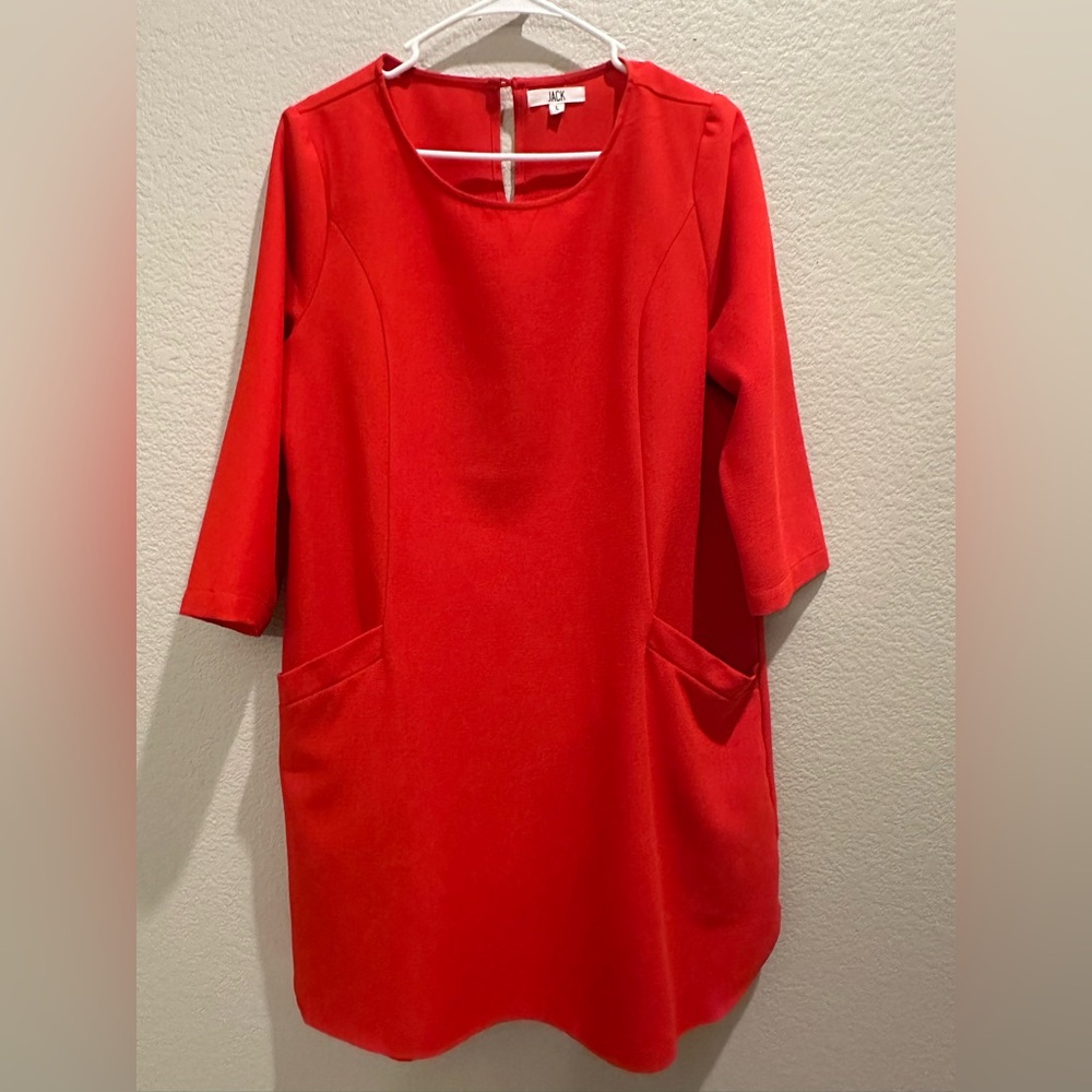 JACK SIZE L LARGE RED TUNIC DRESS 3/4 SLEEVES FRONT POCKETS